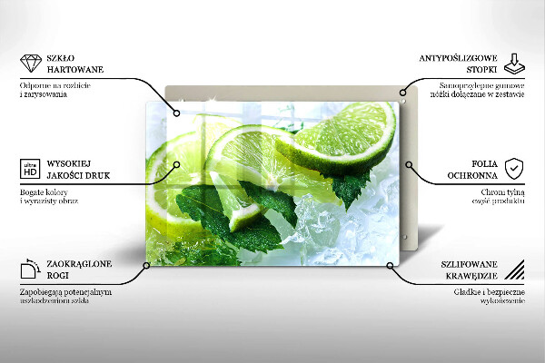 Tagliere in vetro temperato Menta lime e ghiaccio