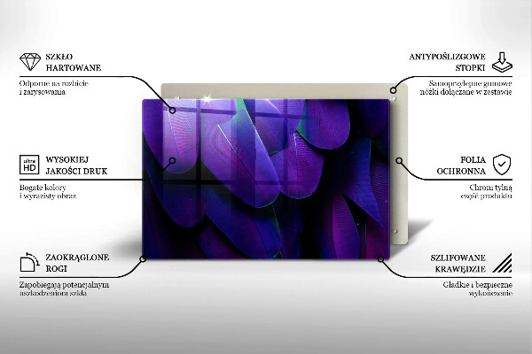 Tagliere in vetro Piume al neon