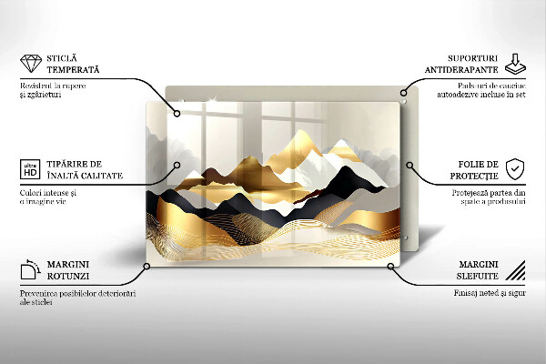 Tagliere in vetro Montagne dorate astratte