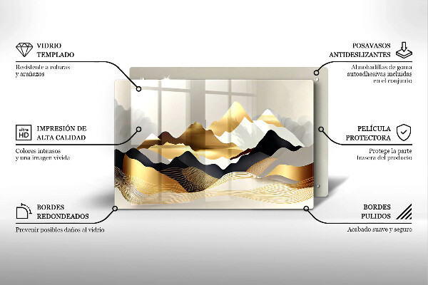 Tagliere in vetro Montagne dorate astratte