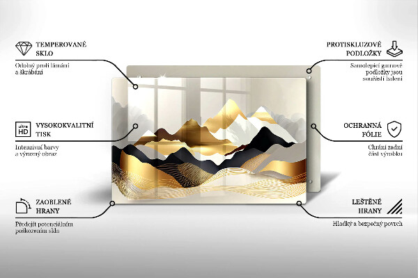 Tagliere in vetro Montagne dorate astratte