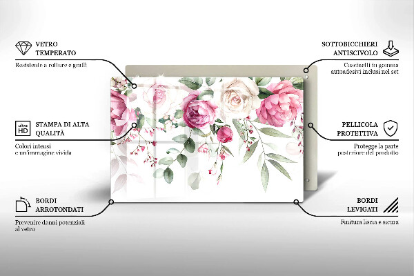 Tagliere in vetro Rose dell'acquerello