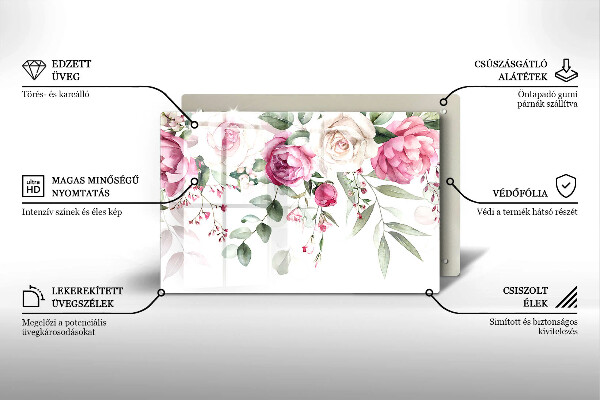 Tagliere in vetro Rose dell'acquerello