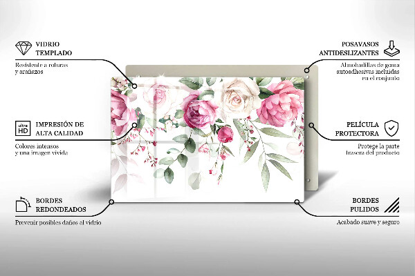 Tagliere in vetro Rose dell'acquerello