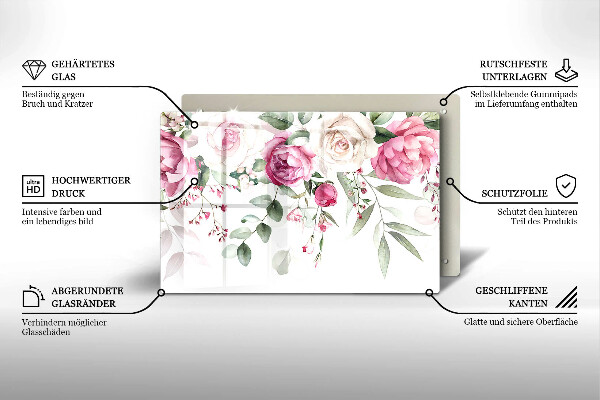 Tagliere in vetro Rose dell'acquerello