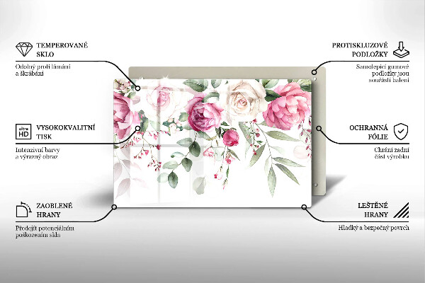 Tagliere in vetro Rose dell'acquerello