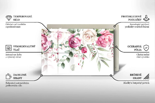 Tagliere in vetro Rose dell'acquerello