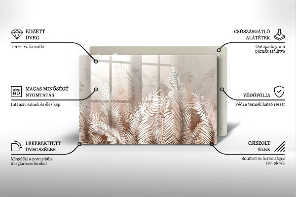 Tagliere in vetro Foglie di vegetazione boho