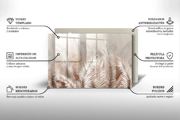 Tagliere in vetro Foglie di vegetazione boho