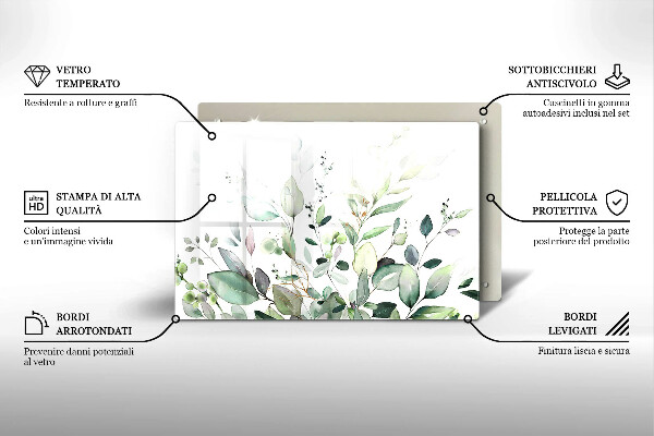 Tagliere in vetro Piante ad acquerello