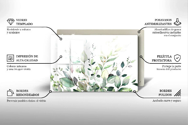 Tagliere in vetro Piante ad acquerello