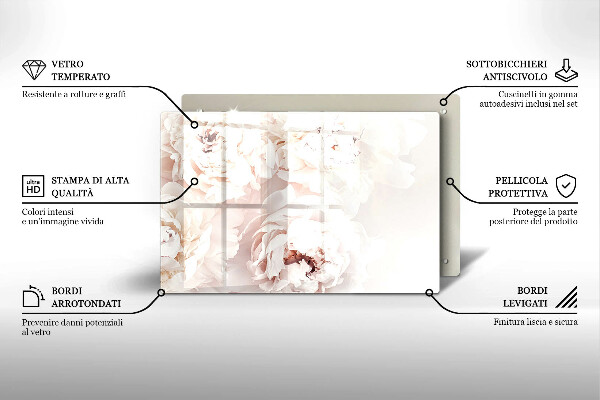 Tagliere in vetro temperato Peonie pastello