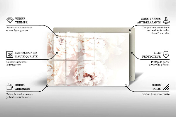 Tagliere in vetro temperato Peonie pastello