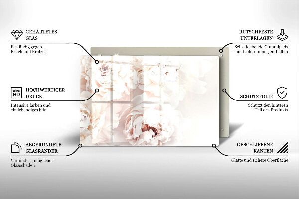 Tagliere in vetro temperato Peonie pastello