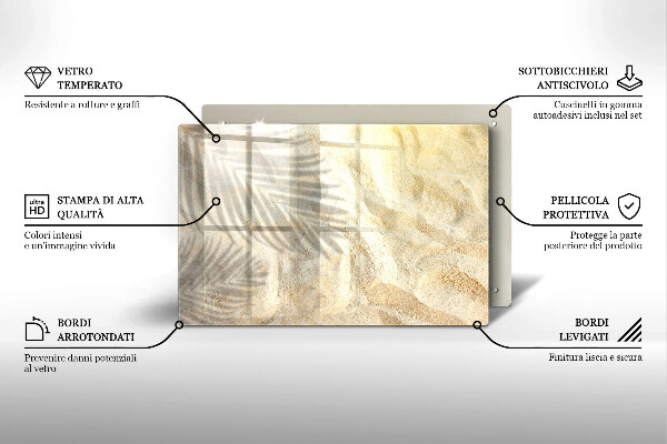 Tagliere in vetro temperato Foglie di palma e sabbia