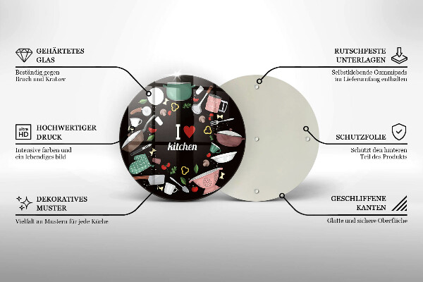 Tagliere in vetro Illustrazione Amo la cucina