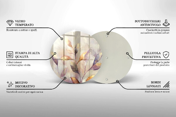 Tagliere in vetro Foglie boho dipinte