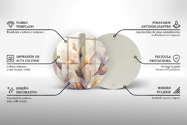 Tagliere in vetro Foglie boho dipinte