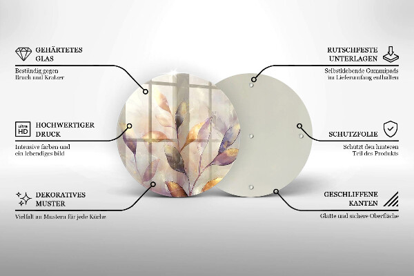 Tagliere in vetro Foglie boho dipinte