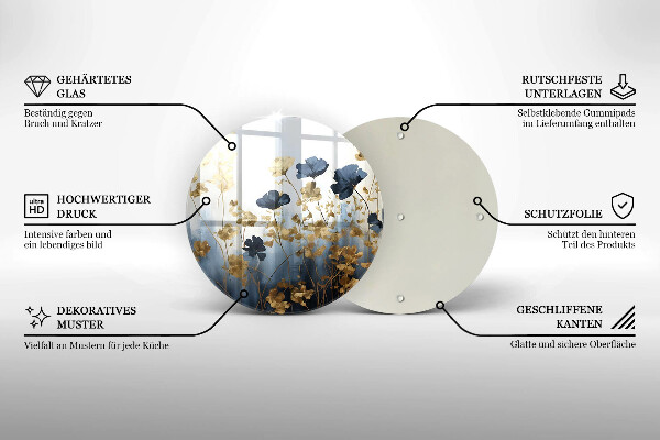 Tagliere in vetro temperato Fiori blu e oro