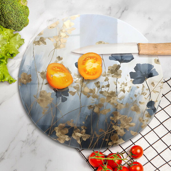 Tagliere in vetro temperato Fiori blu e oro