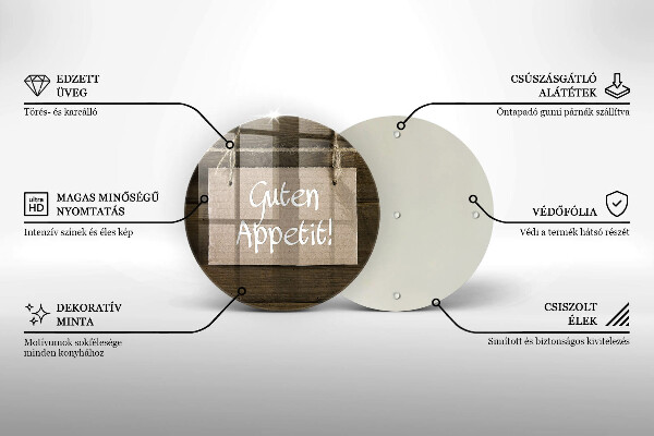 Tagliere in vetro Iscrizione Guten Apetit sulle tavole