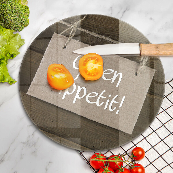Tagliere in vetro Iscrizione Guten Apetit sulle tavole