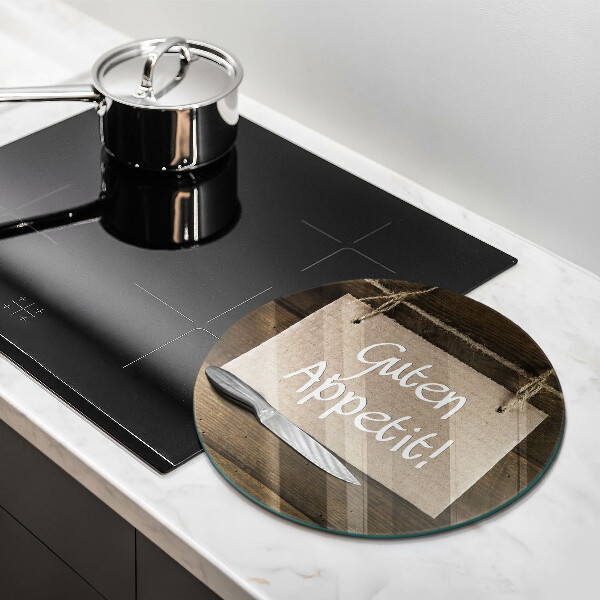 Tagliere in vetro Iscrizione Guten Apetit sulle tavole