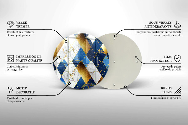 Tagliere in vetro temperato Rombi di marmo dorato