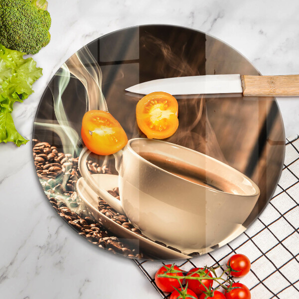 Tagliere in vetro temperato Tazza e chicchi di caffè