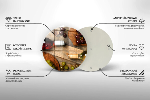 Tagliere in vetro temperato Bottiglie di vino e uva