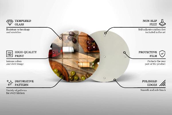 Tagliere in vetro temperato Bottiglie di vino e uva