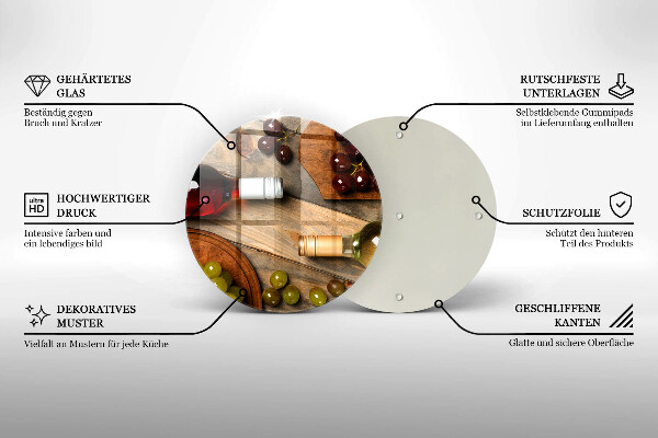 Tagliere in vetro temperato Bottiglie di vino e uva