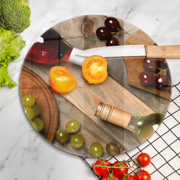 Tagliere in vetro temperato Bottiglie di vino e uva