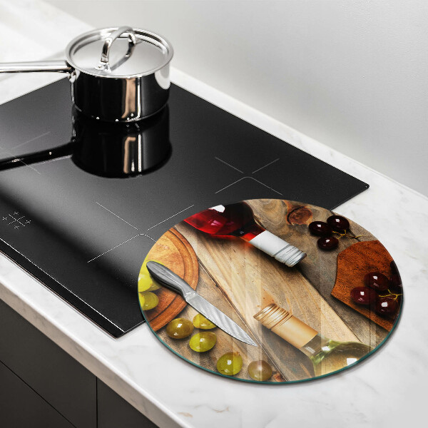 Tagliere in vetro temperato Bottiglie di vino e uva