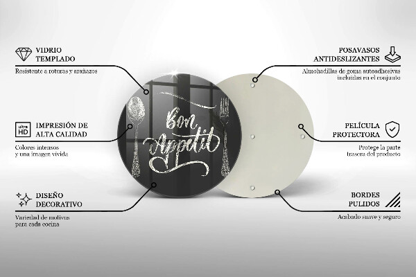 Tagliere in vetro temperato Iscrizione Bon Appetit