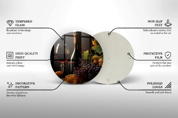 Tagliere in vetro temperato Bicchiere di vino e uva