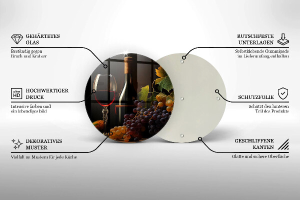 Tagliere in vetro temperato Bicchiere di vino e uva