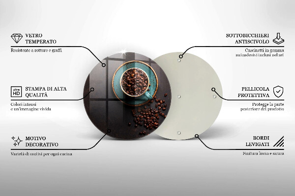 Tagliere in vetro temperato Una tazza di chicchi di caffè