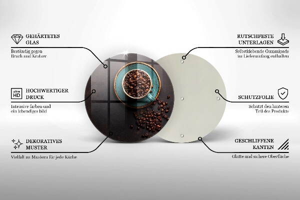 Tagliere in vetro temperato Una tazza di chicchi di caffè