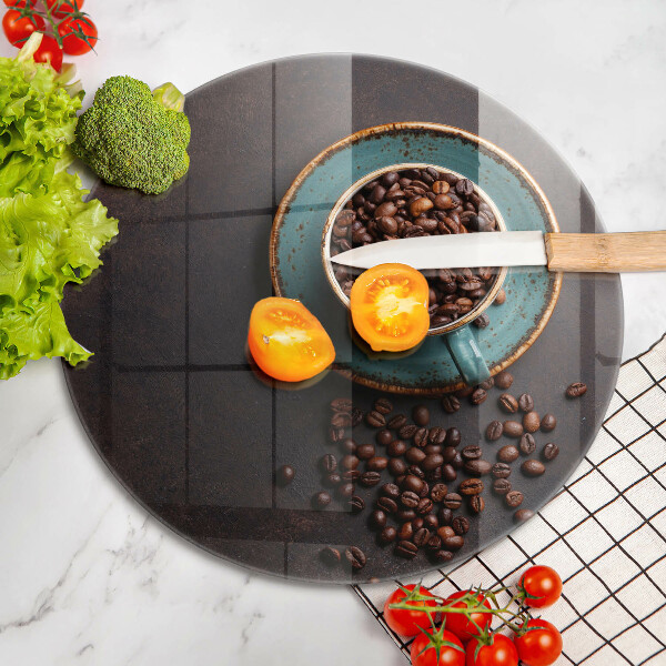 Tagliere in vetro temperato Una tazza di chicchi di caffè