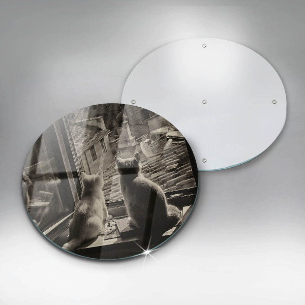 Tagliere in vetro Città e finestra dei gatti