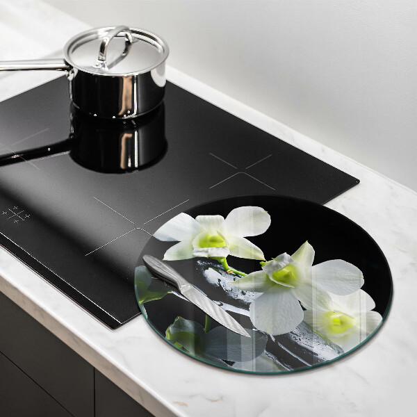 Tagliere in vetro Fiori bianchi nell'acqua Zen