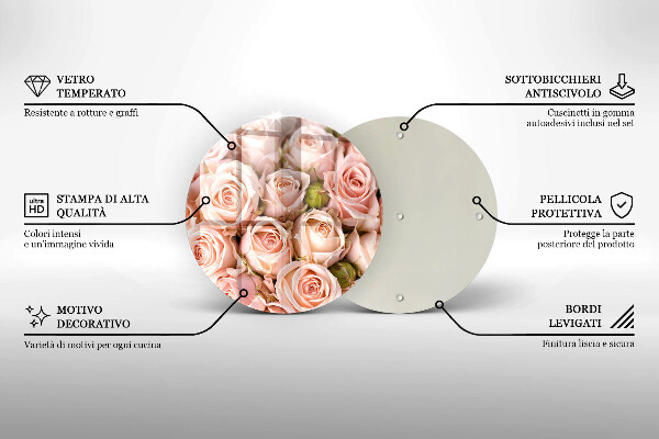 Tagliere in vetro Bouquet di rose delicate