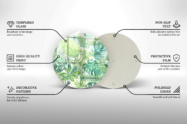 Tagliere in vetro Foglie boho dell'acquerello