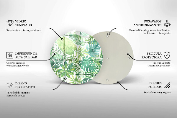 Tagliere in vetro Foglie boho dell'acquerello