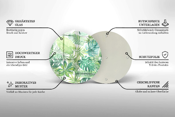 Tagliere in vetro Foglie boho dell'acquerello