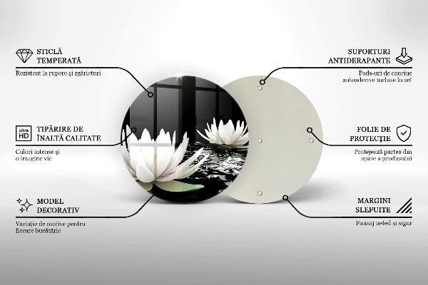 Tagliere in vetro Gigli bianchi sull'acqua