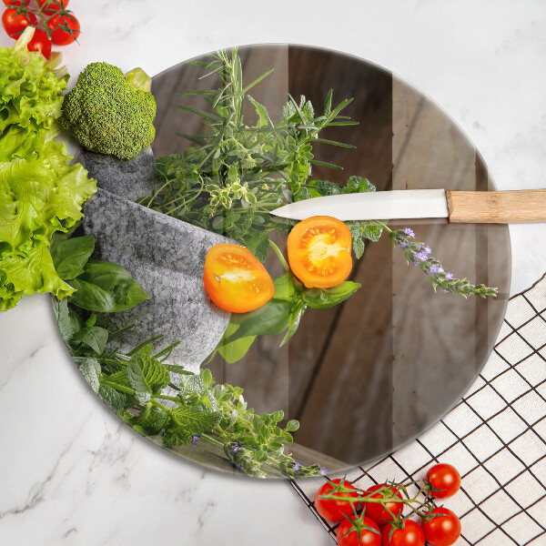 Tagliere in vetro Piante erbe e legno