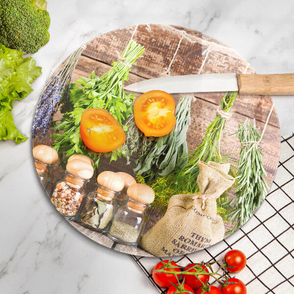 Tagliere in vetro Erbe spezie e legno